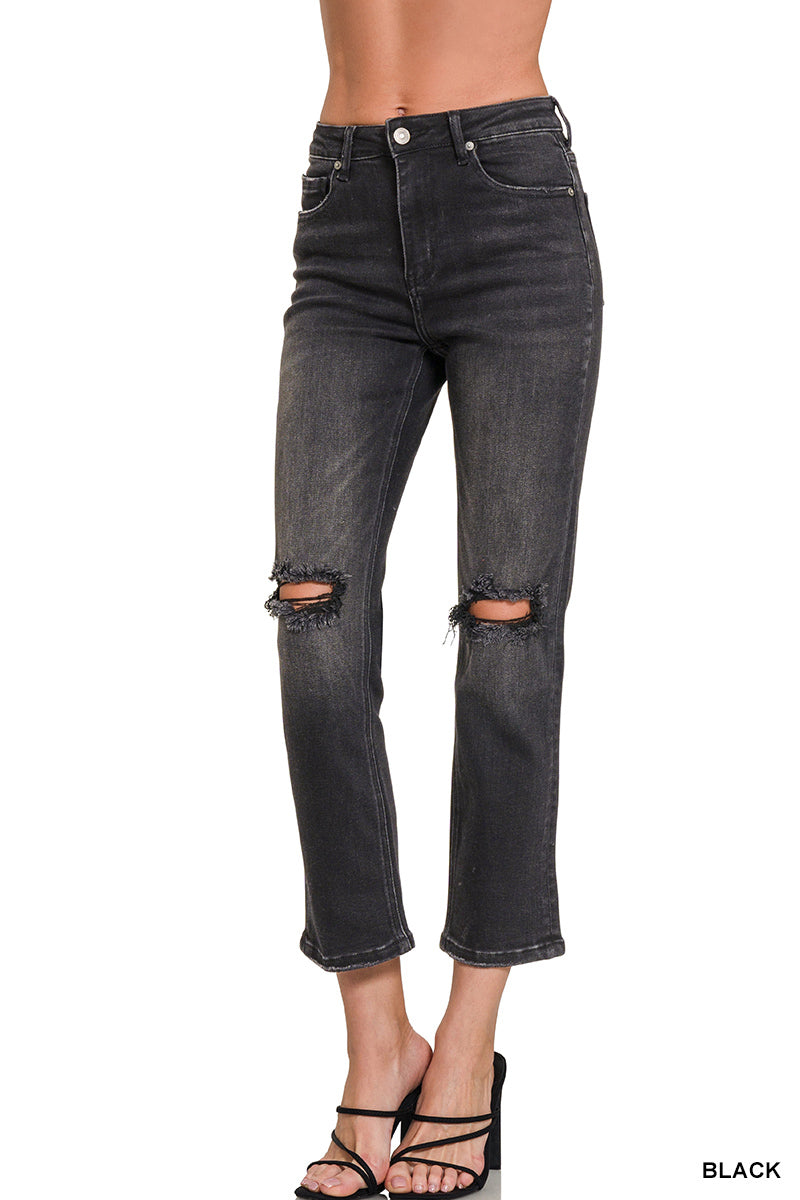 Black Distressed Cropped Jeans