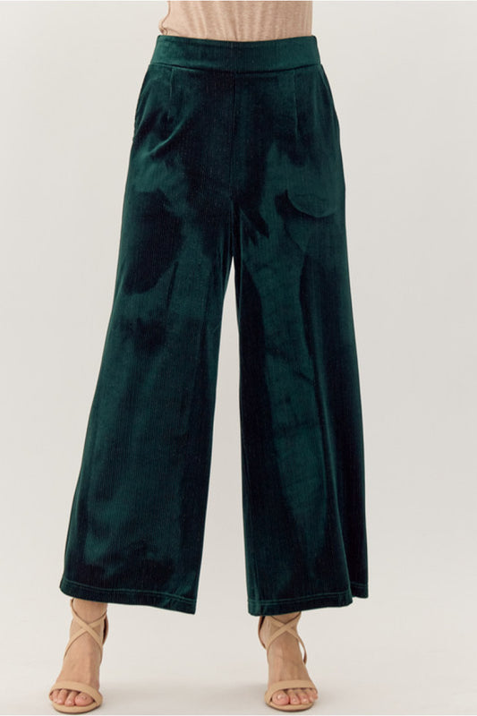 Hunter Green Velvet Wide Leg Pant