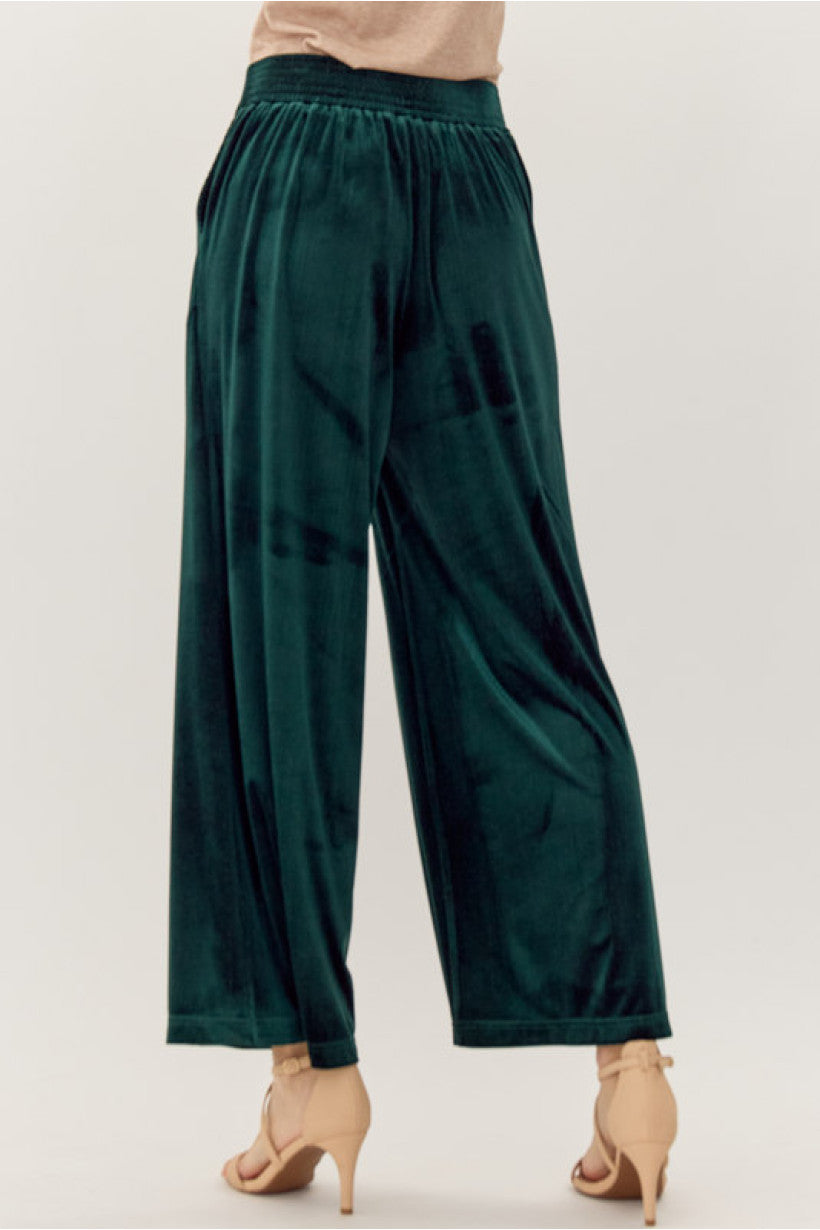 Hunter Green Velvet Wide Leg Pant