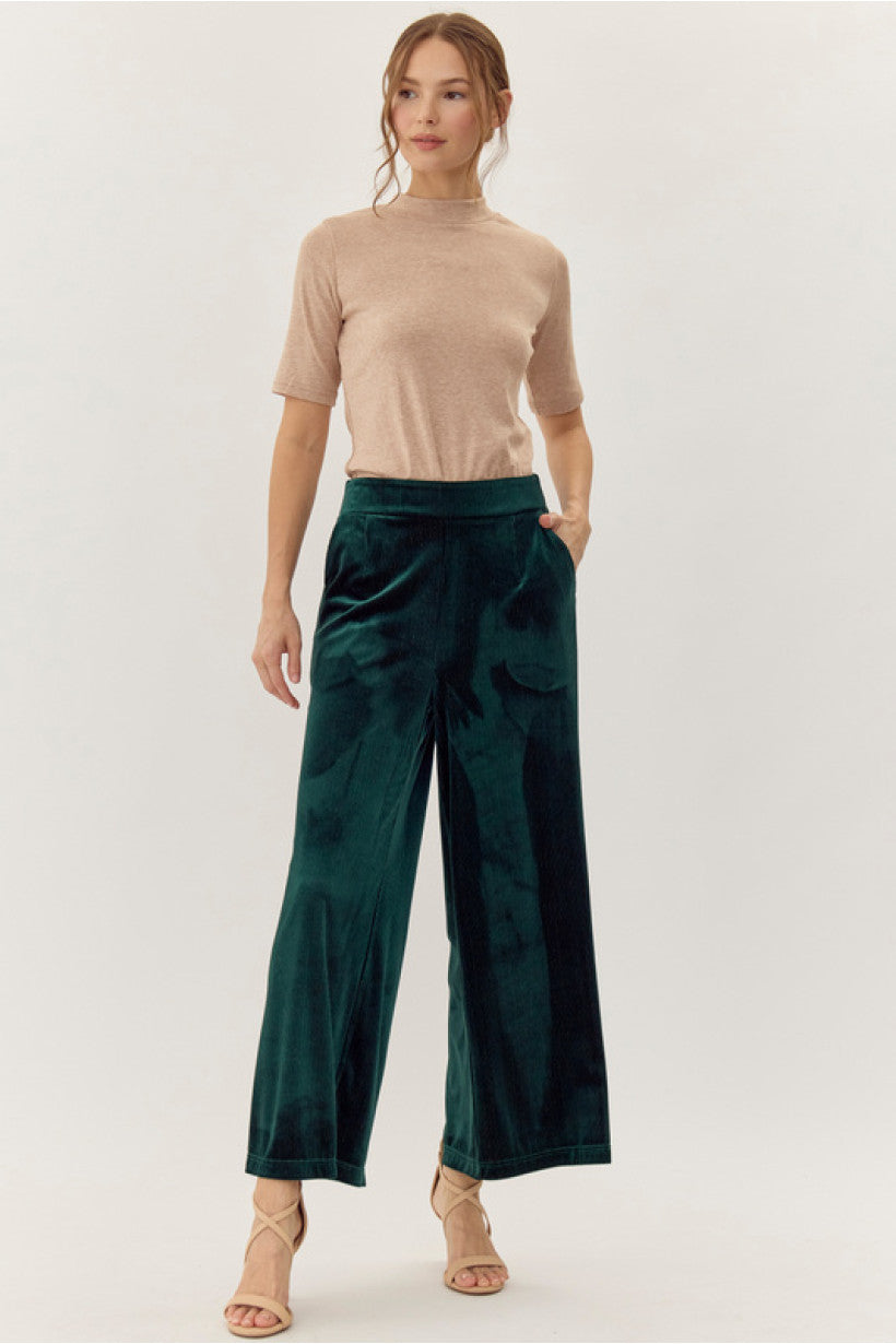 Hunter Green Velvet Wide Leg Pant