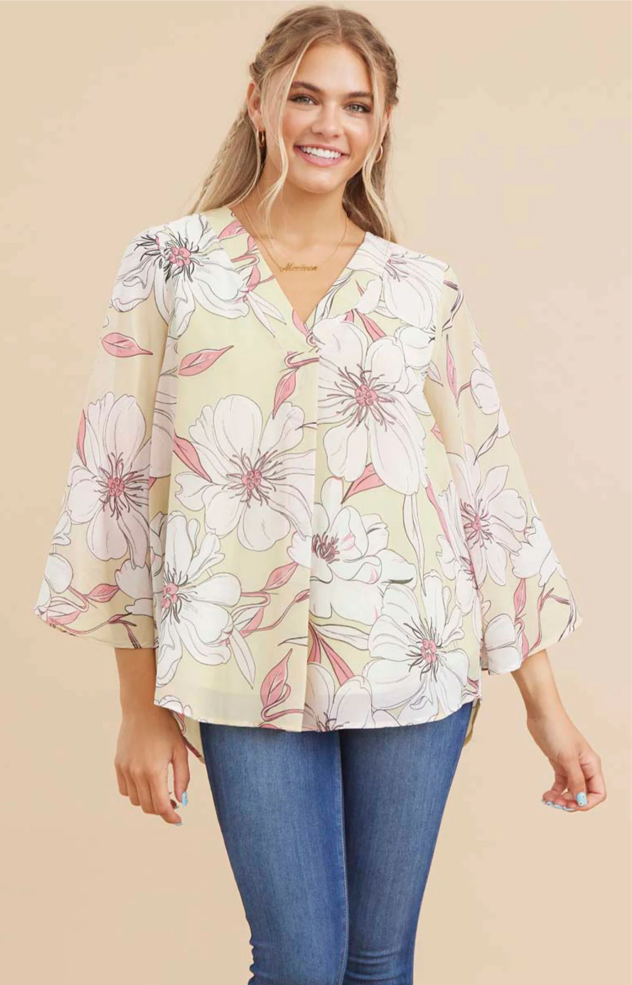 Semi Sheer Pale Floral Blouse