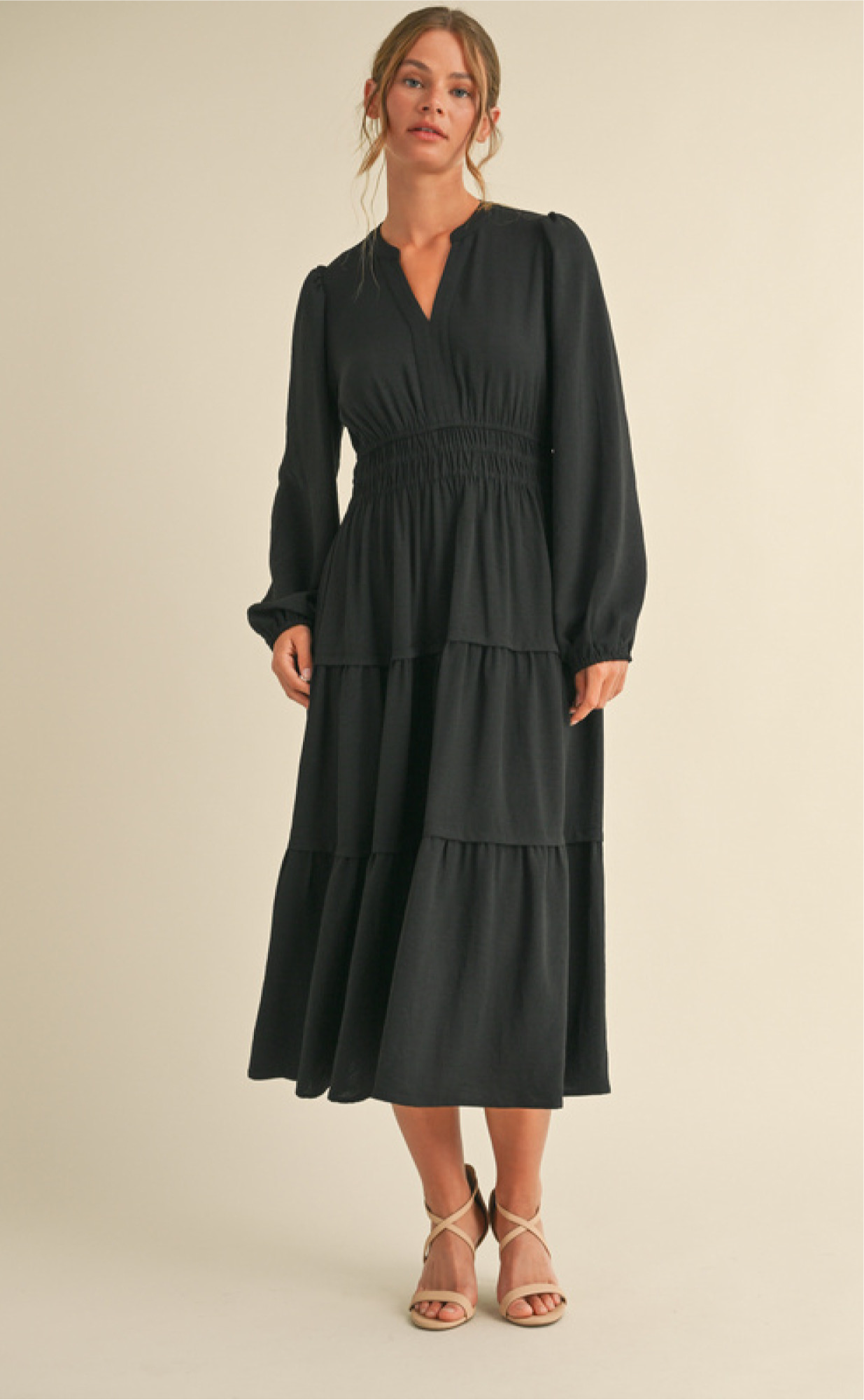 Black Smocked Waist Dress