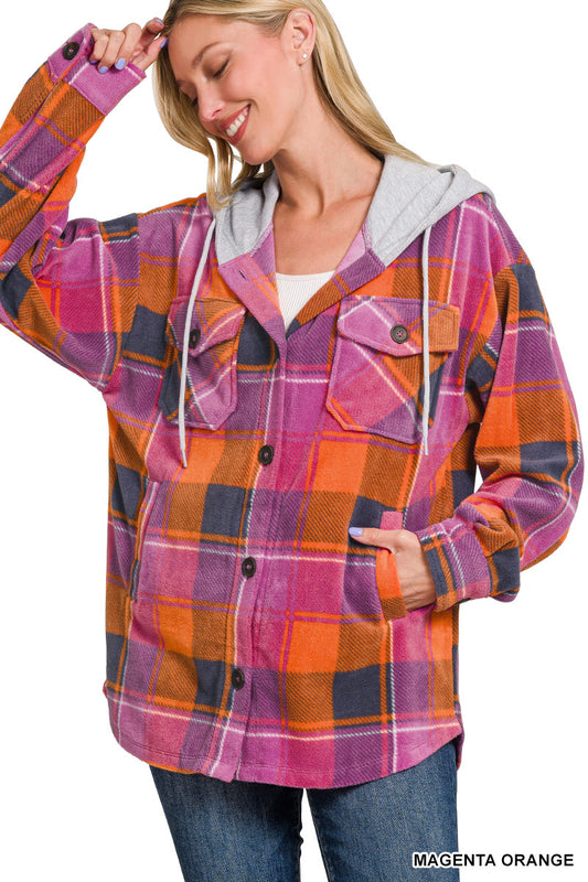 Fleece Plaid Hooded Shacket