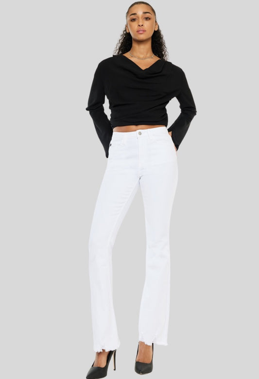 Raw Hem White High Rise Bootcut Jean