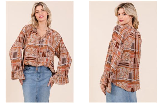 Patchwork Brown Combo Blouse