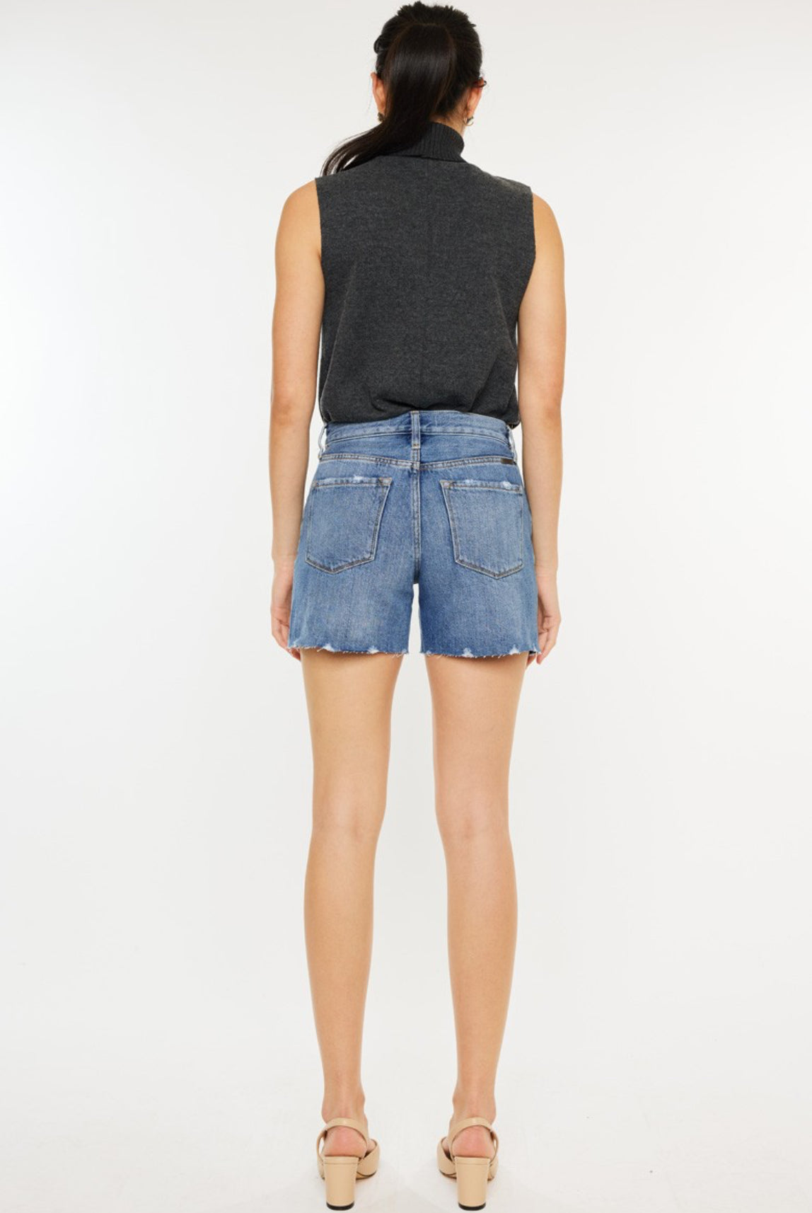 High Rise Medium Wash Denim Shorts