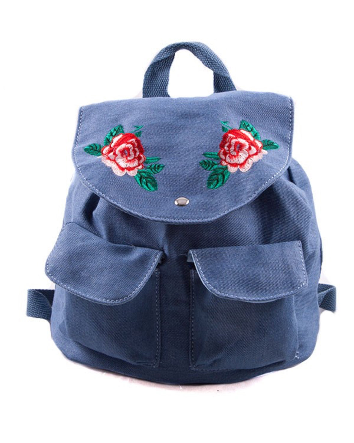 Rose Embroidered Denim Backpack