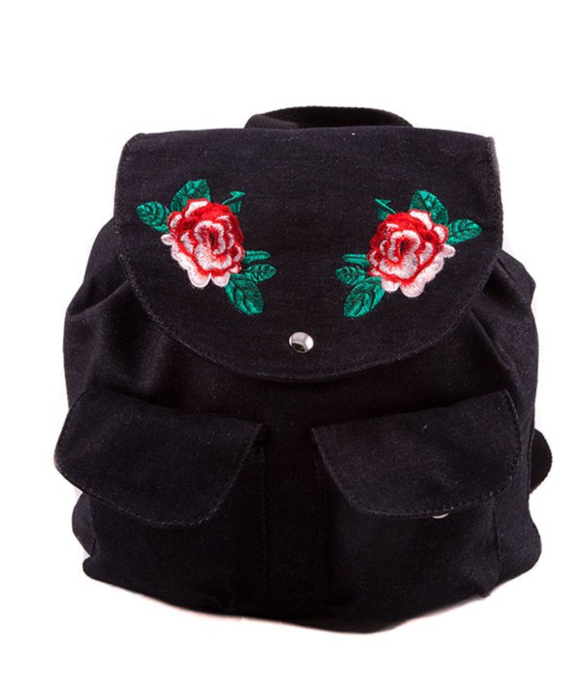 Rose Embroidered Denim Backpack