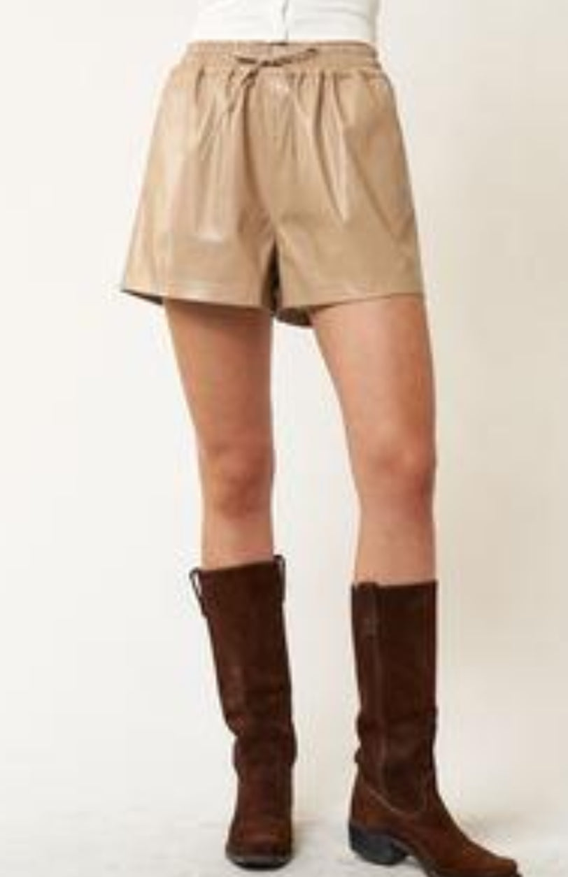 Taupe PU Shorts