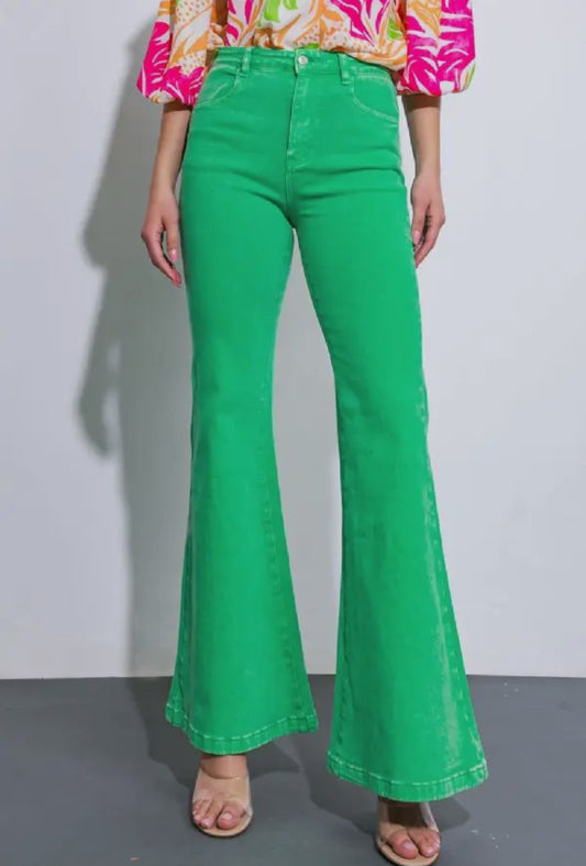 Kelly Green Washed Twill Jean