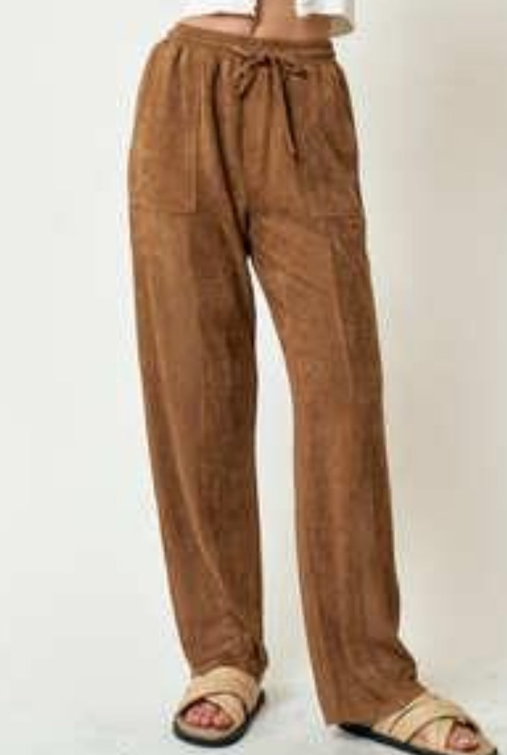 Brown Suede Straight Leg Pants