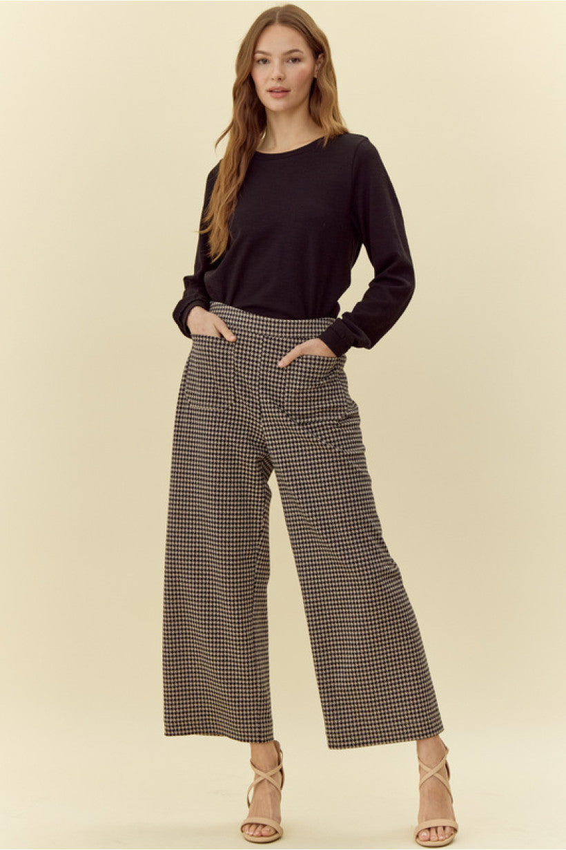 High Rise Houndstooth Printed Pants