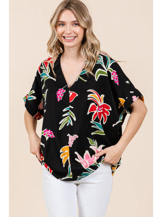 Floral Contrast Boxy Top