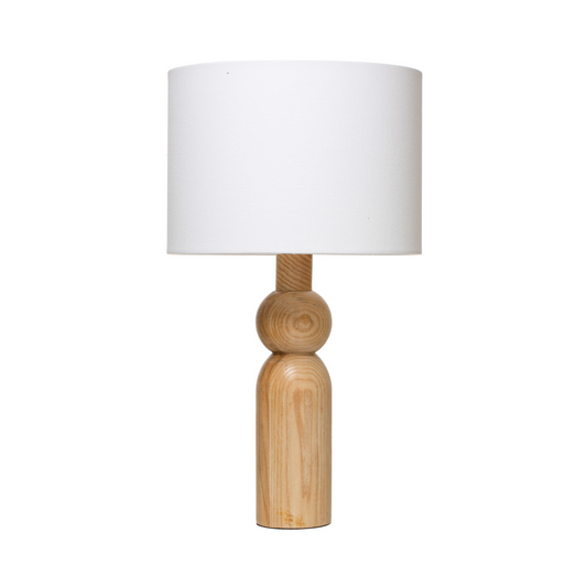 Wood Table Lamp with Linen Shade and Inline Switch