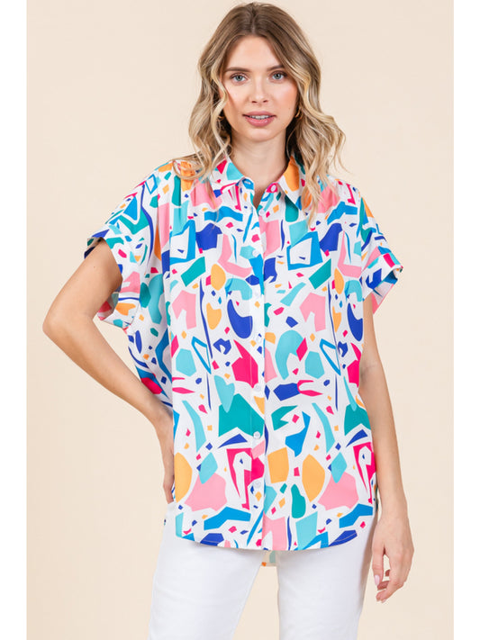 Abstract Scrunch Button Down