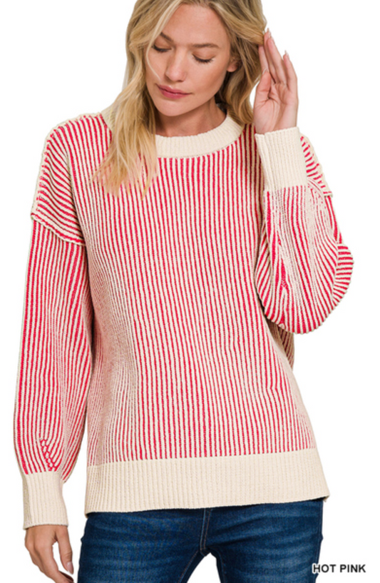 Pink Two Tone Crewneck Sweater