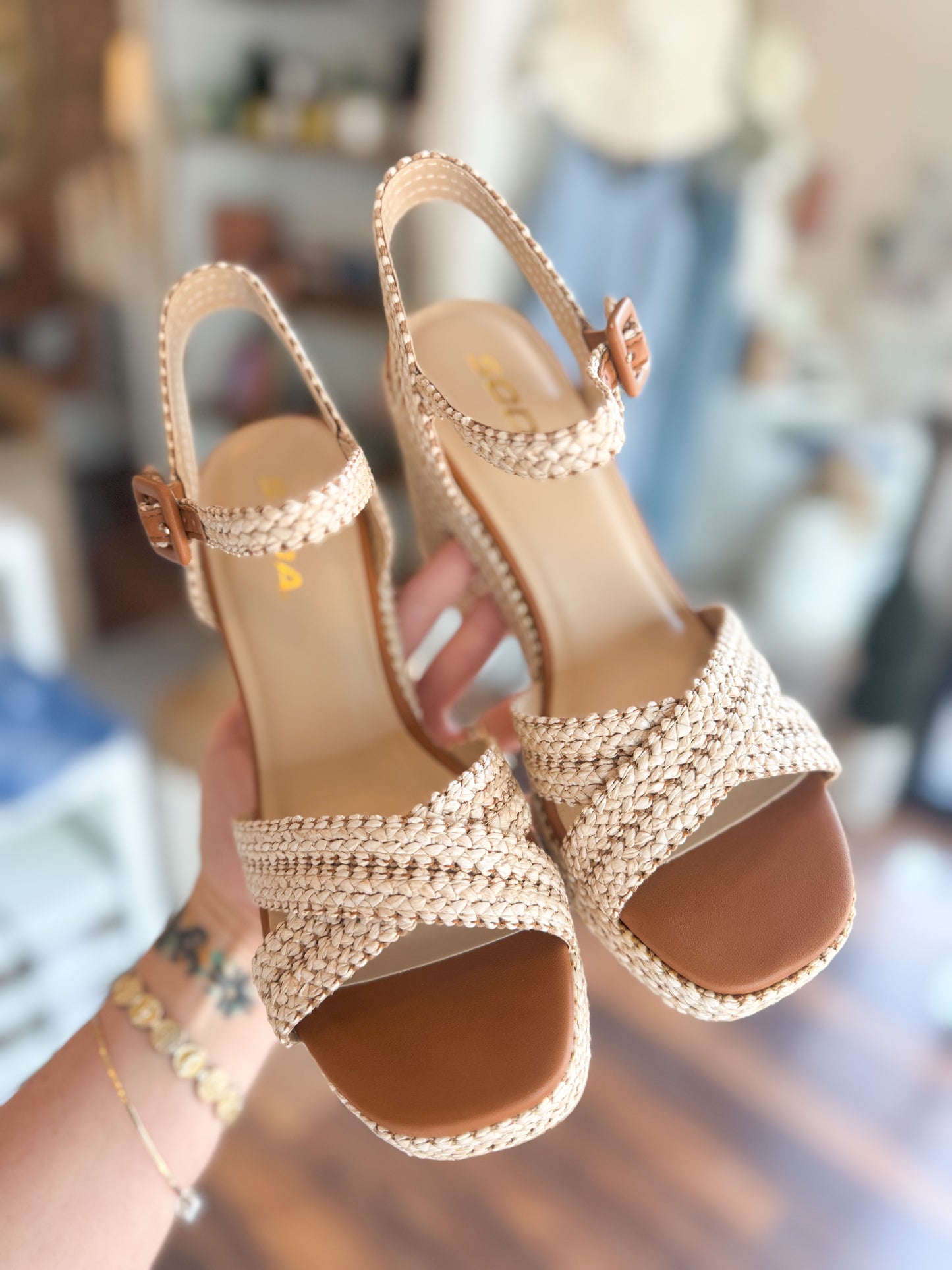 Rope Woven Raffia Block Heel