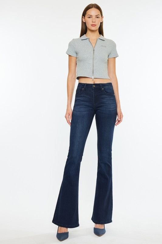 Mid Rise Dark Denim Flare Jeans