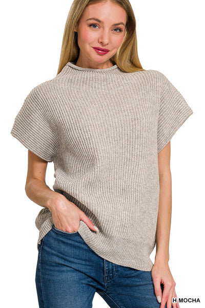 Power Shoulder Mock Neck Sweater