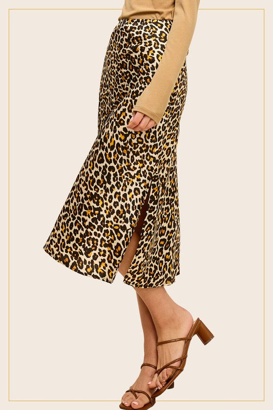 Flowy Satin Leopard Skirt