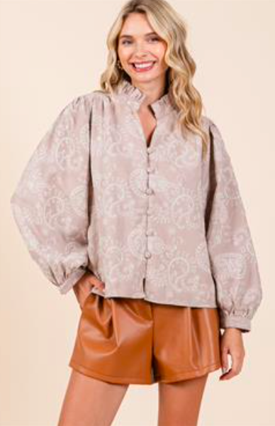 Taupe Paisley Eyelet Top