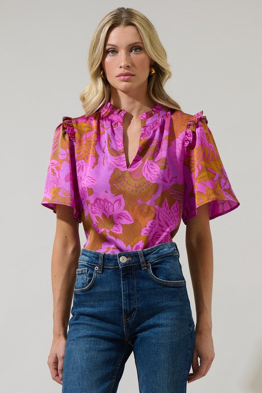 Lorian Floral Mei Satin Top