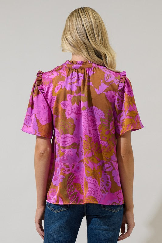 Lorian Floral Mei Satin Top