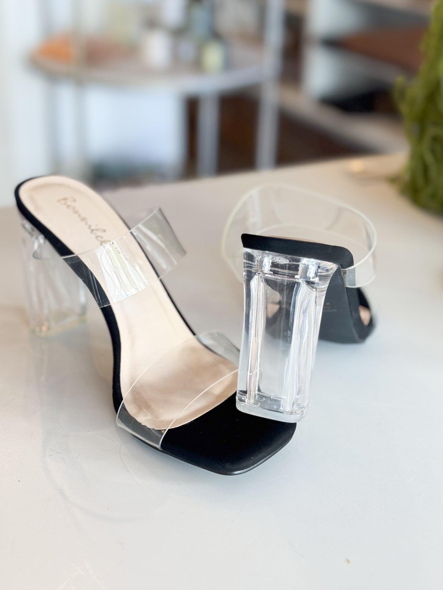 Shia Transparent Black Velvet Heel