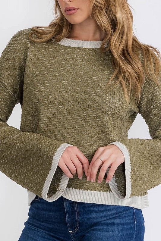 Olive Grey Bell Sleeve Sweater