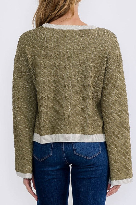 Olive Grey Bell Sleeve Sweater