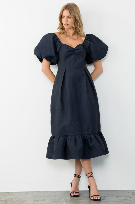 Navy Textured Midi Dress