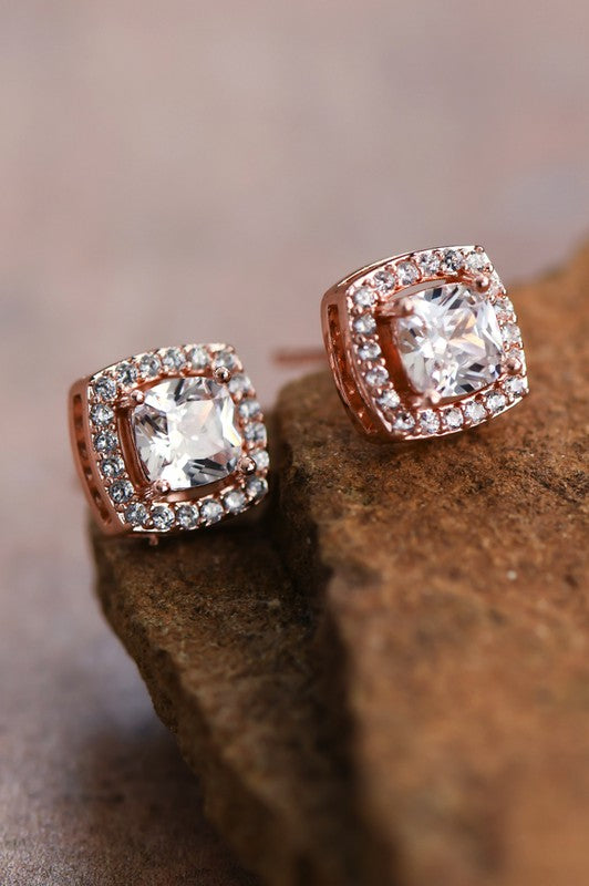 Rose Gold Dainty Square Studs