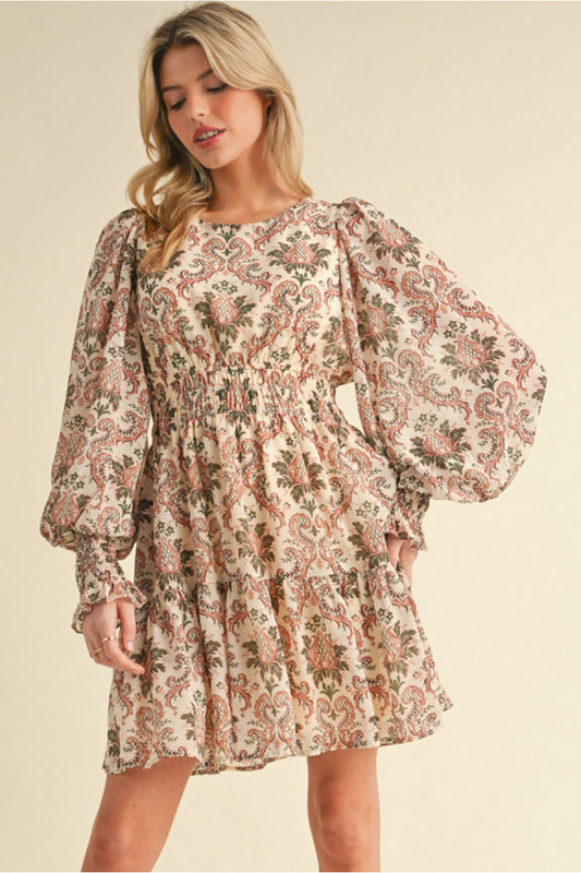 Ivory Printed Chiffon Dress