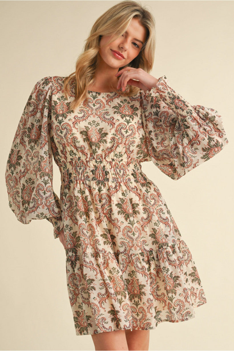 Ivory Printed Chiffon Dress