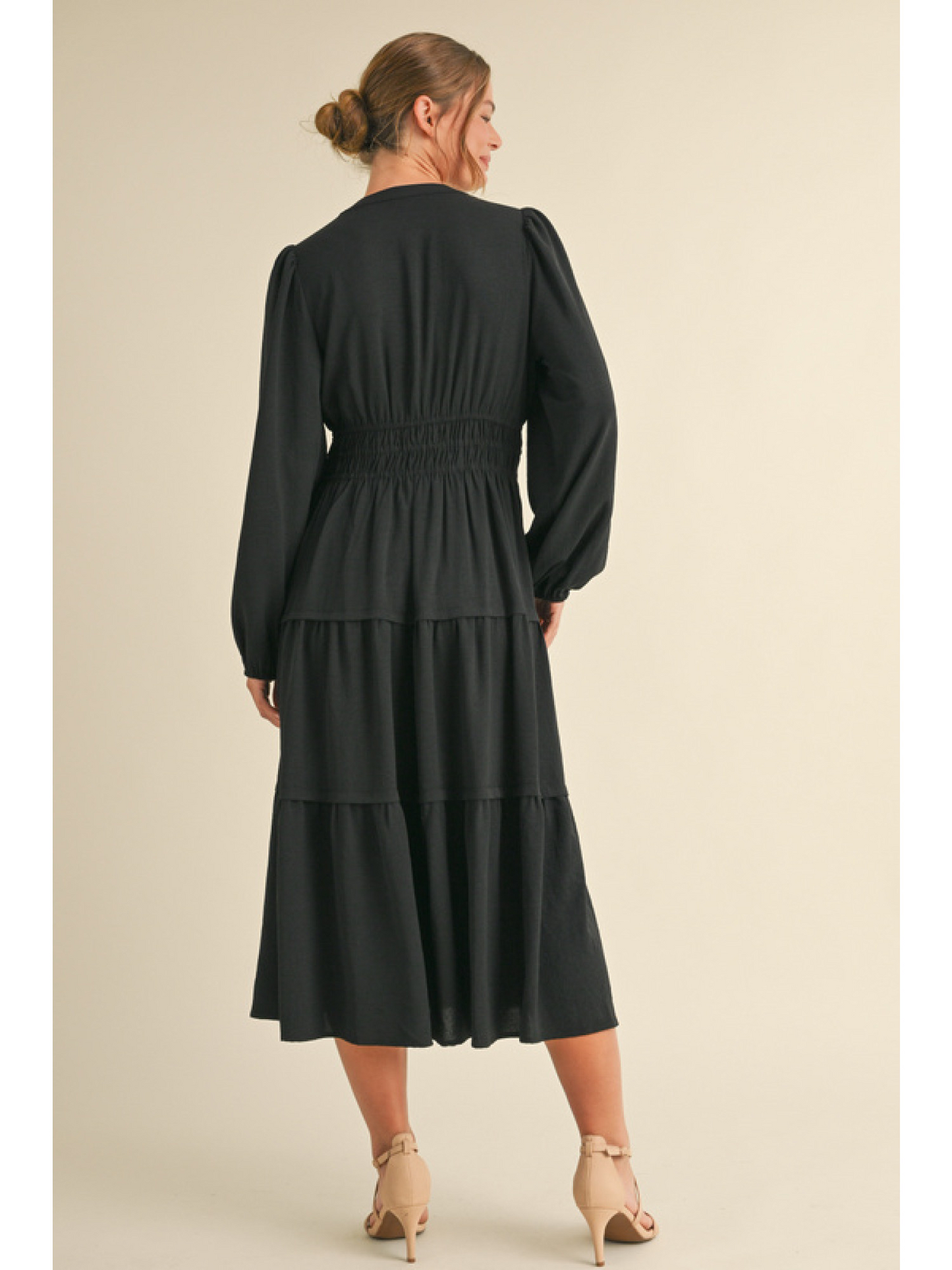 Black Smocked Waist Dress