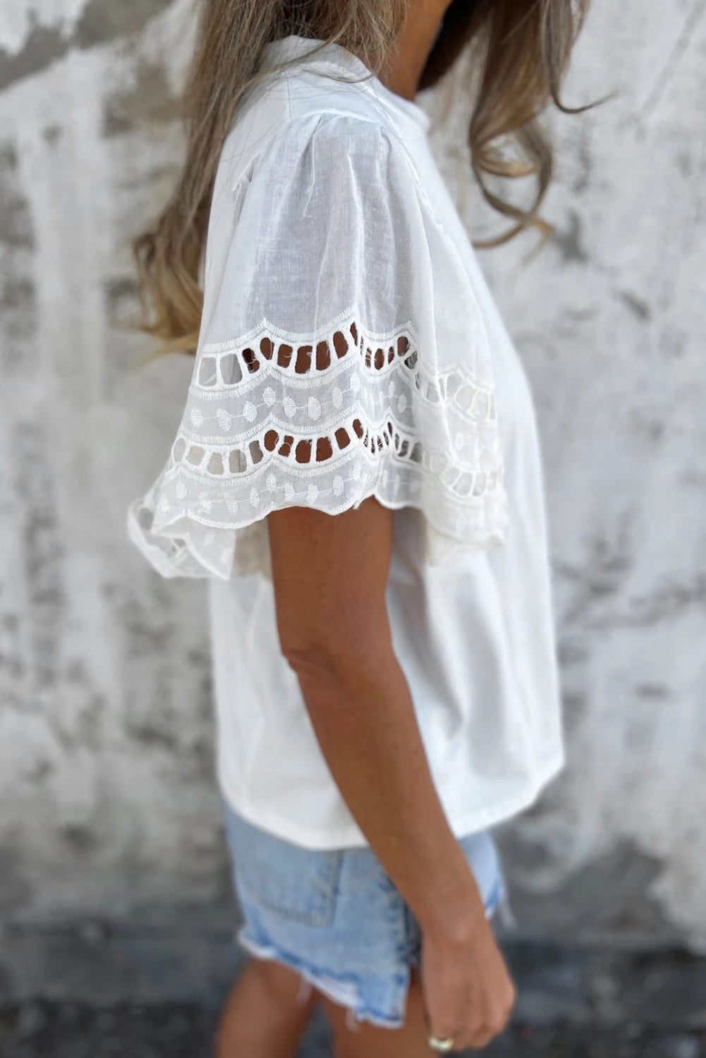 White Eyelet Sleeve Top