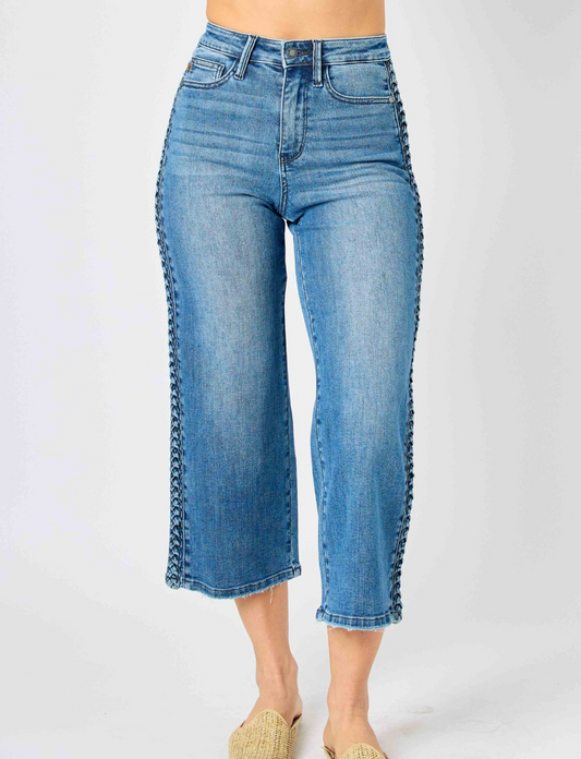 Braided Side Detail Wide Crop Hugh Waist Jean