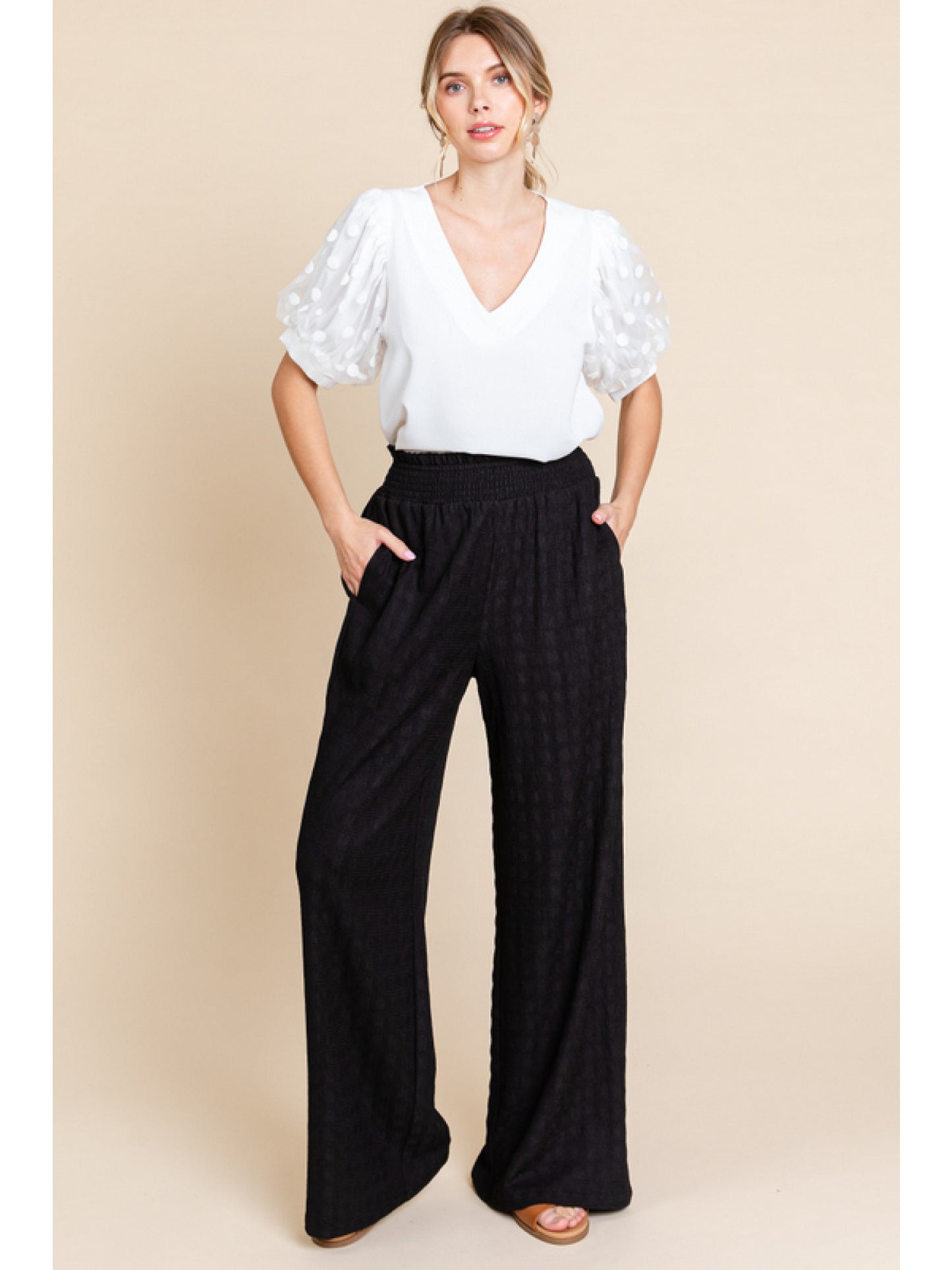 Textured Smock Waist Pants