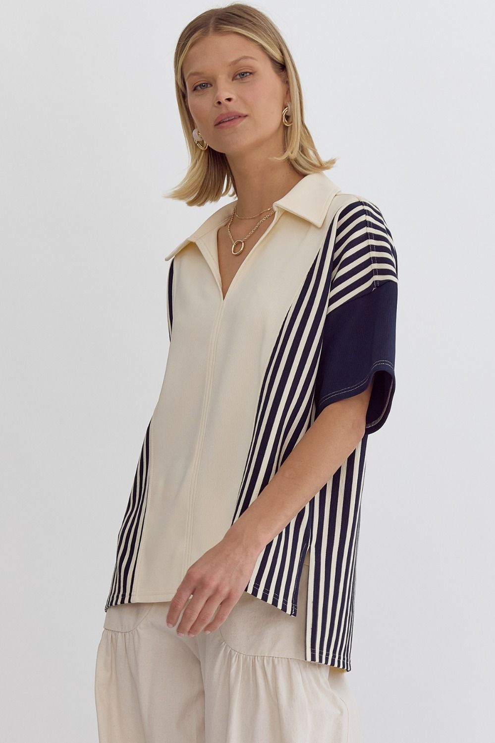 Oversized Ribbed & Collared Top