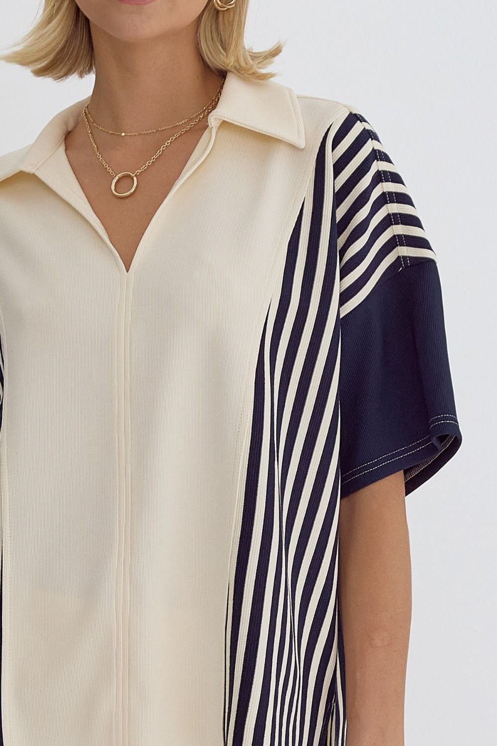 Oversized Ribbed & Collared Top