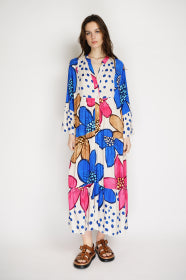 Pink & Blue Floral Dots Dress | Made in ITALY