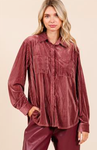 Marsala Velvet Button Down