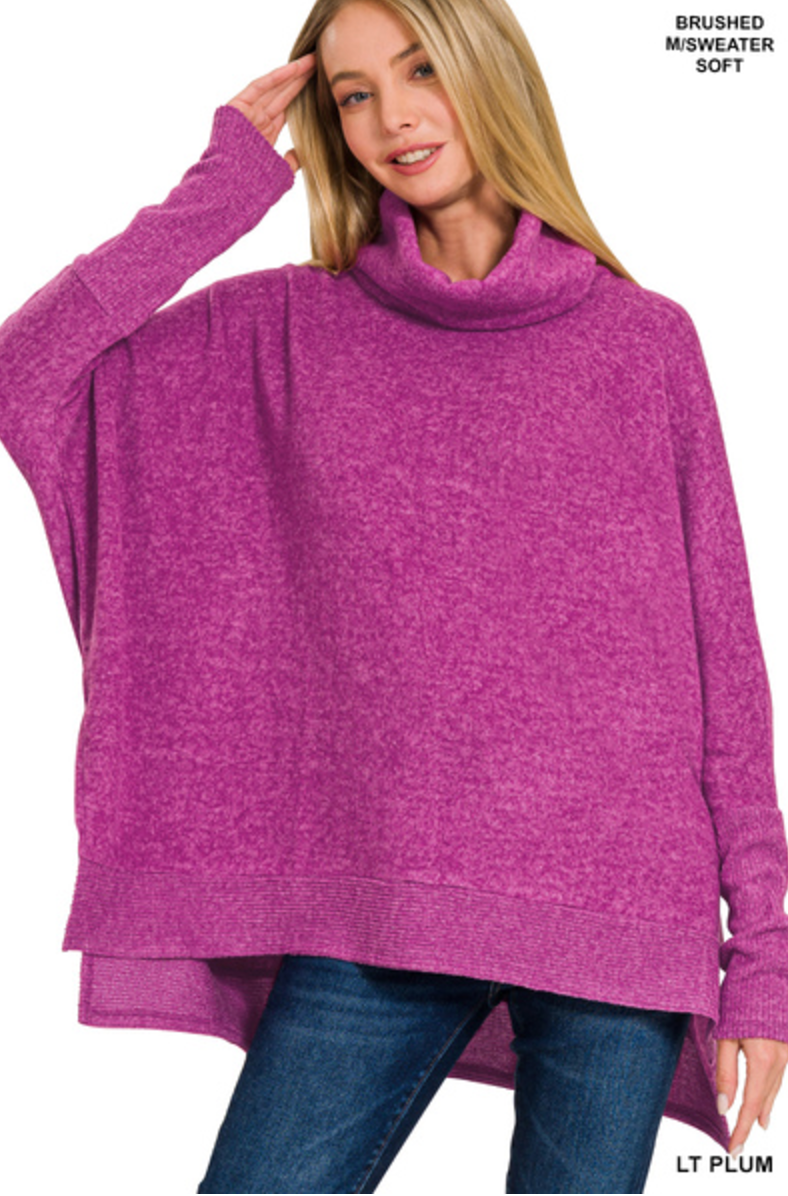 Brushed Melange Cowl Neck Poncho Sweater