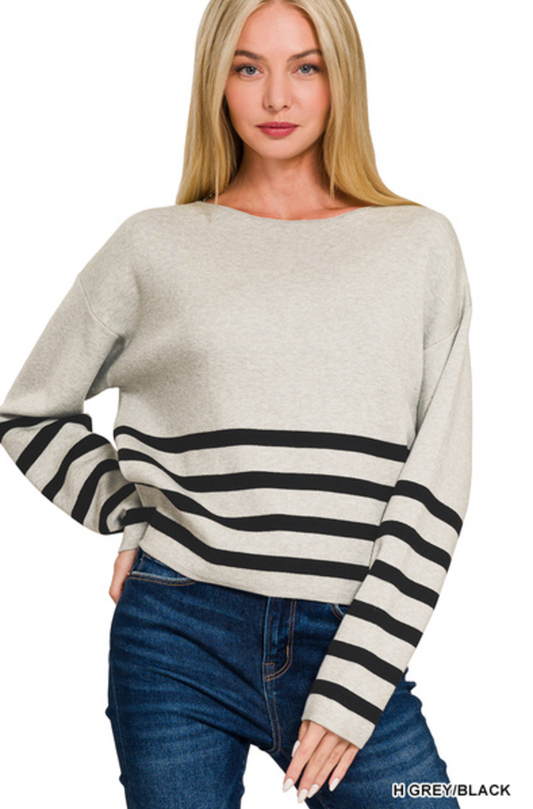 Viscose Striped Cropped Sweater